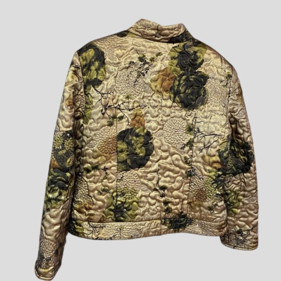 Joseph Ribkoff Quilted Padded Jacket Shimmer Gold/Green/Brown Floral, Sequins - Picture 4 of 13